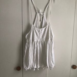 Cute White Tank Top with Tassel Trim